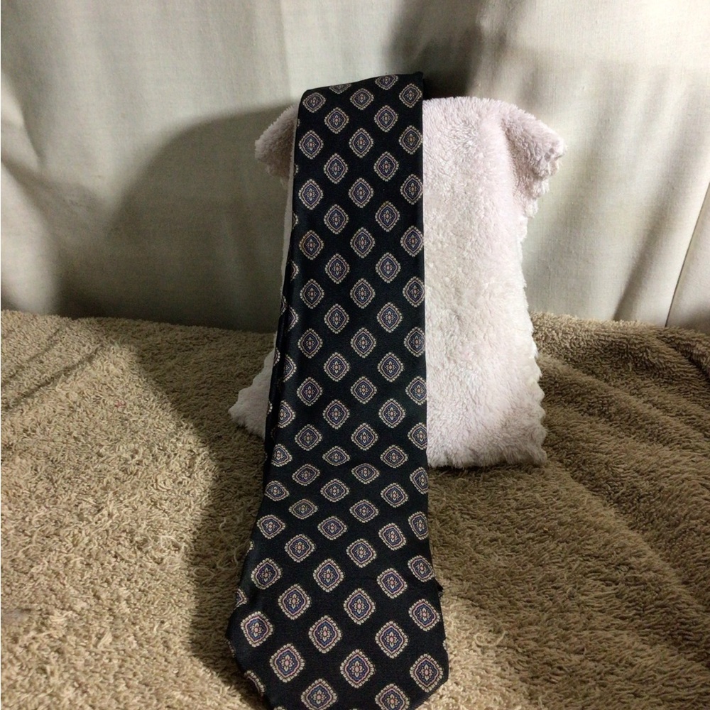 Mario Valentino Black Silk Tie with Geometric Medallions